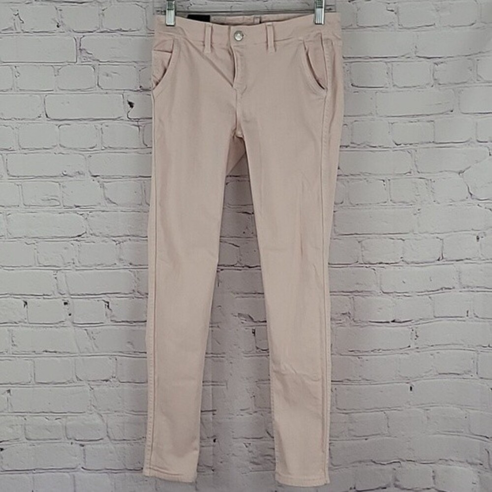 BLEULAB 8 Pocket Pink and Gray Feather Print Reversible Skinny Jeans. Size 27.